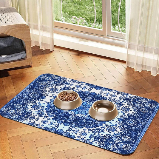 Persian Carpet Style Dog Food Mat Absorbent Bowl Mats No Stains Quick Dry Waterproof Pet Cat Placemats for Food and Water, 30x45cm
