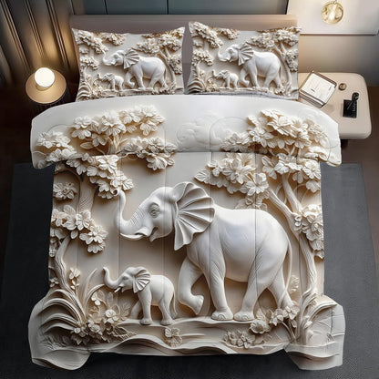 Elephant Comforter Set Twin Adult, White Animal Bedding Set Twin for Man, Cute Animal Comforter for Kids,Elephant Quilt Pattern White Bedroom Decor Womens, Relief Bedding