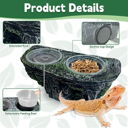 PINVNBY Reptile Feeding Ledge Double Reptile Water Bowl and Food Dish Crested Gecko Feeding Ledge with Suction Cup for Bearded Dragon Lizard Chameleon Snake and Other Reptiles