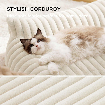 Bedsure Cute Cat Couch for Pets - Fluffy Dog Bed Medium Size Dog with Premium Soft Corduroy Fleece, Pet Sofa with Removable Washable Cover, Supportive Couch Bed for Small Medium Dogs, 30inch, Cream