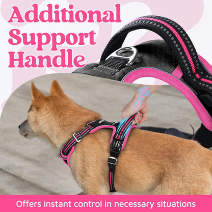 rabbitgoo Dog Harness Small Sized, No Pull Dog Vest with 3 Buckles, Adjustable Soft Padded Pet Harness with Easy Control Handle and Reflective Strips, Black & Rose Pink, S
