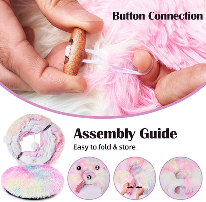 Odoland Cat Tunnels Bed with 20 Cat Toys for Indoor Cats, Plush Cat Couch Tunnel Bed for Kitten, Cat Cave Donut Tunnel - Detachable Soft Cat Bed and Variety Kitty Toy Set, Pink