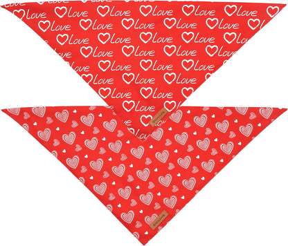 Realeaf Valentines Day Dog Bandanas 2 Pack, Reversible Love Pet Scarf for Boy and Girl, Premium Durable Fabric, Heart Bandana for Small Medium Dogs (Small)