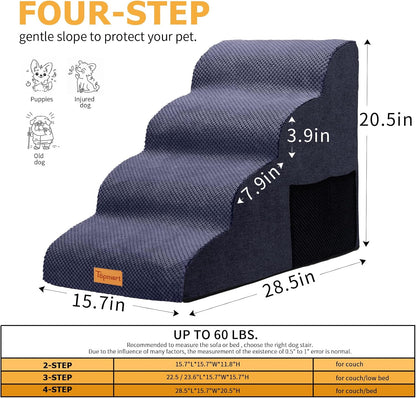 Topmart High Density Foam Dog Steps 4 Tiers,Extra Wide Deep Pet Steps,Non-Slip Dog Stairs Ramp for Bed,Soft Foam Cat Ladder,Best for Older Injured,Older Pets,Cats with Joint Pain