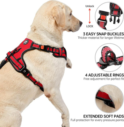 NESTROAD No Pull Dog Harness,Adjustable Oxford Dog Vest Harness with Leash,Reflective No-Choke Pet Harness with Easy Control Soft Handle for Small Medium Dogs(Medium,Red)