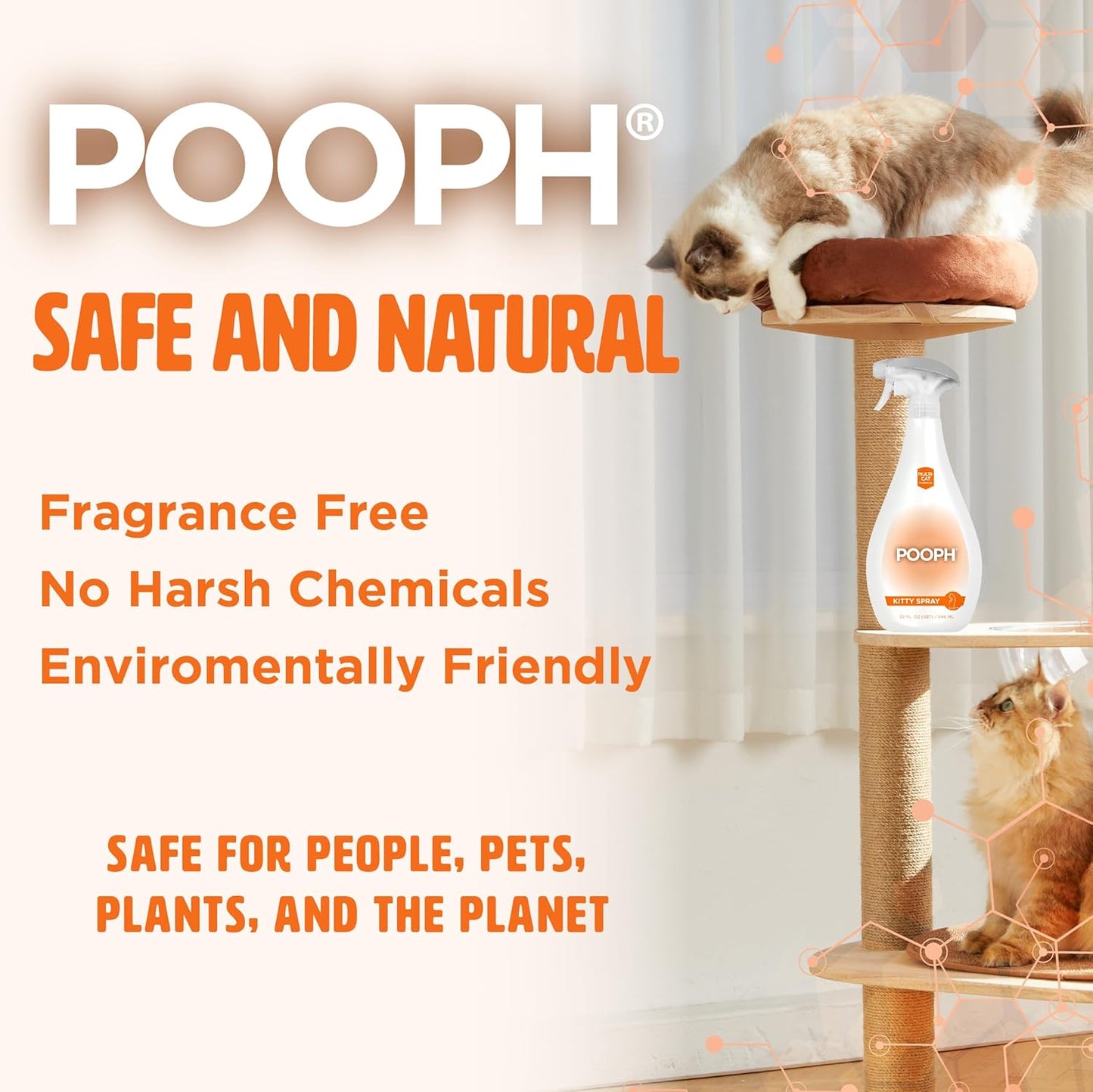 POOPH Kitty Spray - Odor Eliminator, 32oz - Dismantles Odors on a Molecular Basis, Cats, Freshener, Eliminator, Urine, Poop, Pee, Deodorizer, Fresh, Clean, Furniture, Potty, Safe - 2 Pack