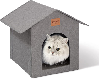 Love's cabin Outdoor Cat House Weatherproof, Insulated Feral Cat House Outdoor for Winter, Waterproof Outside House for Indoor Cats, Shelter with Removable Soft Cushion,Grey