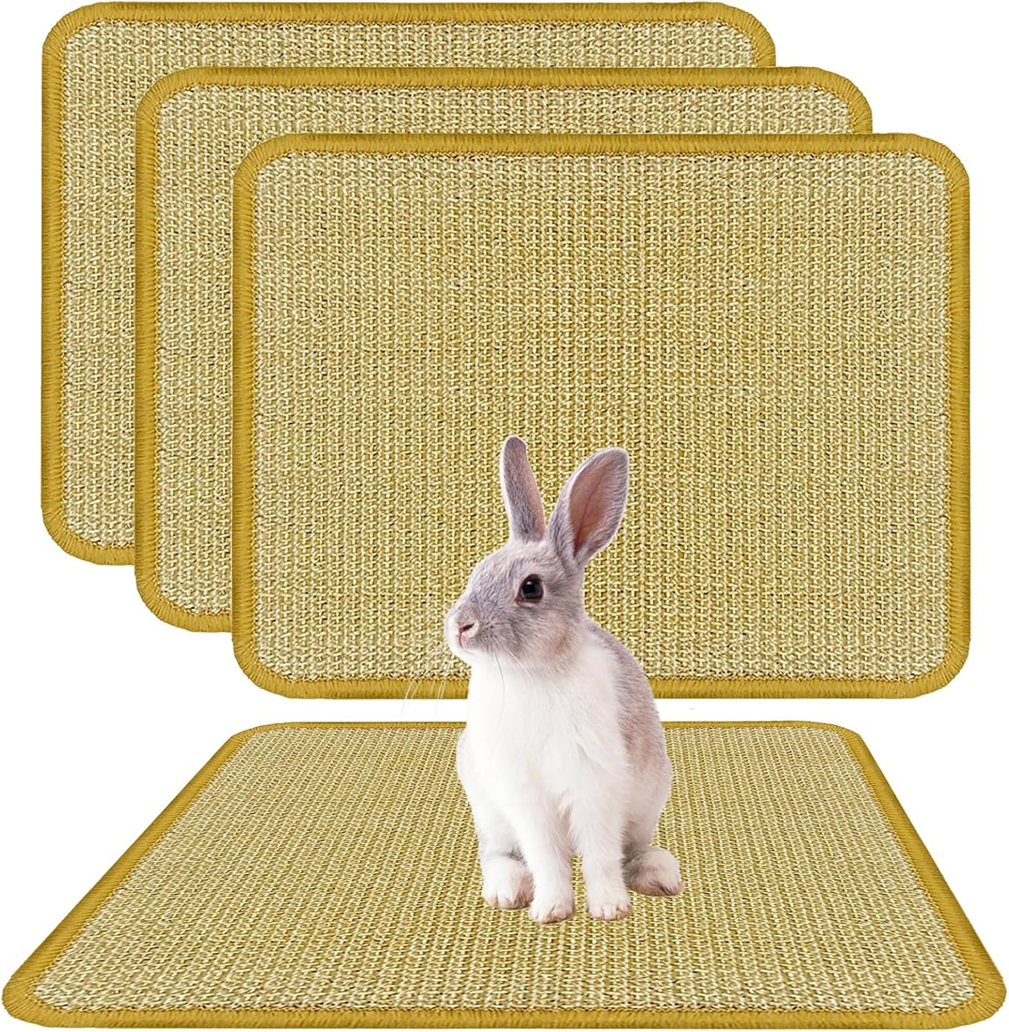 DYAUS Bunny Scratch Pads, Natural Sisal Rabbit Scratching Mats for Claws and Teeth Care, Indoor Bunny Chew Toys Bunny Bed for Biting Sleeping Nesting (3PCS, 16x12in)