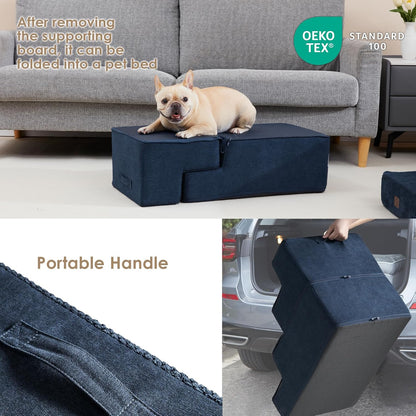 EHEYCIGA Dog Stairs for Bed 18" H, 4-Step Dog Steps for High Bed, Pet Steps for Small Dogs and Cats, Non-Slip Balanced Pet Ramp Indoor, Navy Blue