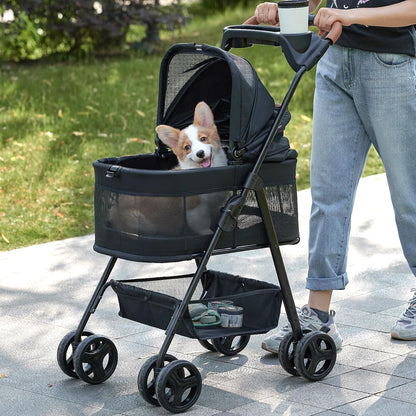 3 in 1 Pet Stroller with Removable Carrier, Folding Stroller for Small/Medium Dogs and Cats, Waterproof, All-Terrain, with Sun Shades, Car Seat