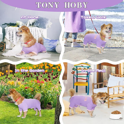 TONY HOBY Dog Pajamas, Dog Recovery Suit After Surgery, Soft Dogs Jumpsuit Shirts for Small Medium Dogs (Purple, Boy, XL)