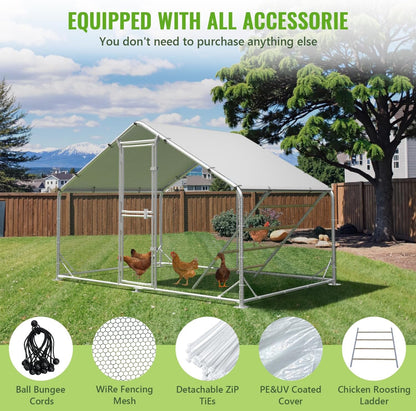 Large Metal Chicken Coop, 10x6.5x6.5FT Chicken Runs for Yard with Cover,
