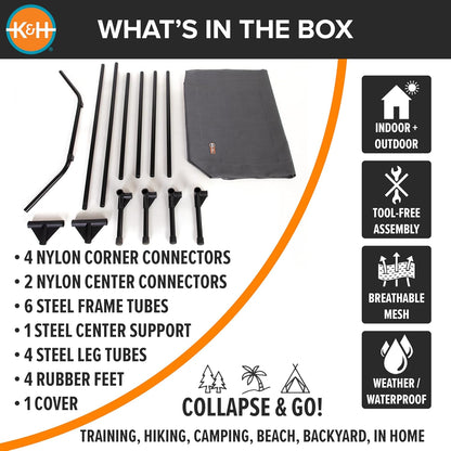 K&H Pet Products Elevated Outdoor Dog Cot Bed, Raised Cooling Bed with Washable Breathable Mesh for Large Dogs, Portable Raised Platform Pet Bed, Heavy Duty Metal Frame Hammock Bed, Jumbo, Gray