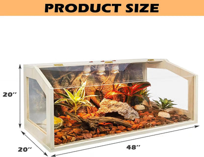 Prolee 68 Gallon Reptile Terrarium Tank Large 48 Inch Lizard Tank Bearded Dragon Tank with Roof Door, Snake Tank with Built-in Lamp Fixture and Switch, Side Windows, 48 Inch
