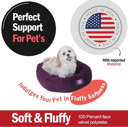 Majestic Pet 24 Inch Micro Velvet Calming Dog Bed Washable 24x19x7 (Inch) – Cozy Soft Round Donut Dog Bed with Spine for Head Support - Pet Bed Small – Aubergine
