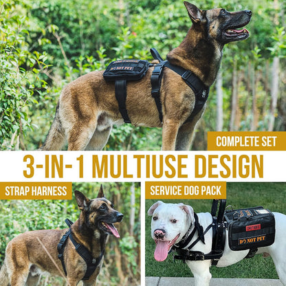 OneTigris Service Dog Vest Harness, Service Dog Cape Guardian Dog Backpack Harness with Pouches Dog Saddle Bag for Small Medium and Large Dogs (Black, M)