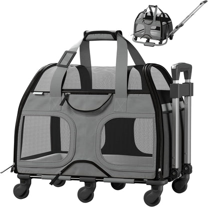 Katziela Pet Carrier - Airline Compliant Dog TSA for Small Dogs and Cats Soft FAA Travel Airplane Luggage (Gray/Black)