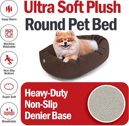 Majestic Pet 24 Inch Suede Shredded Memory Foam Mix Calming Small Dog Bed Washable 24 x 19 x 7 (Inch) - Cozy Soft Round Donut Dog Bed with Spine for Head Support - Pet Bed Chocolate