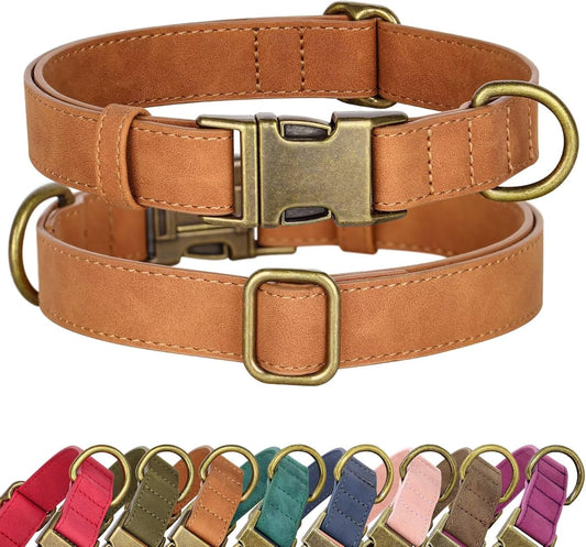 Didog Soft PU Leather Dog Collar, Stylish Quick Released Dog Collars for Large Dogs, Easy Clean Adjustable Pet Collar for Daily Walking, Light Brown, XL Fit 17-27" Neck