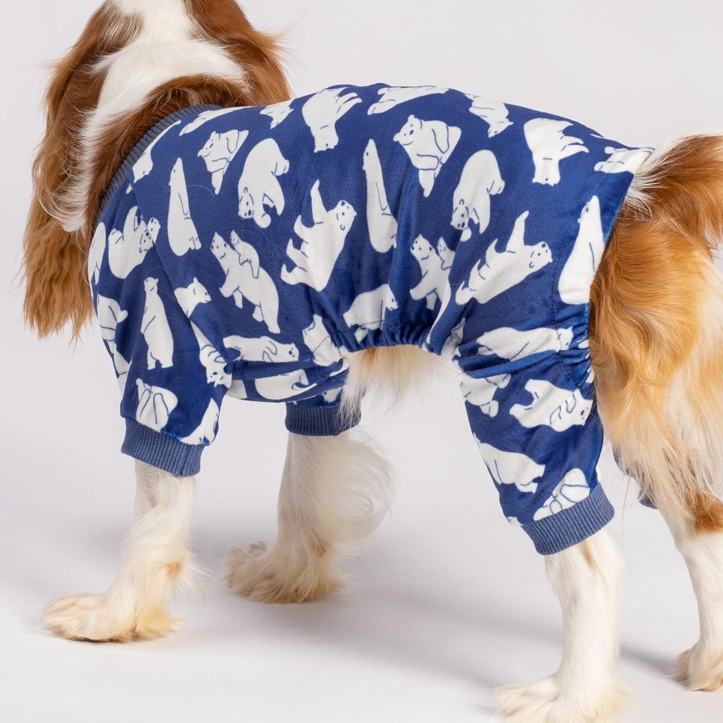 Fitwarm Polar Bear Dog Pajamas, Dog Clothes for Small Dogs Girl Boy, Pet Onesie with Feet, Cat Outfit, Lightweight Velvet, Royal Blue, White, XXL