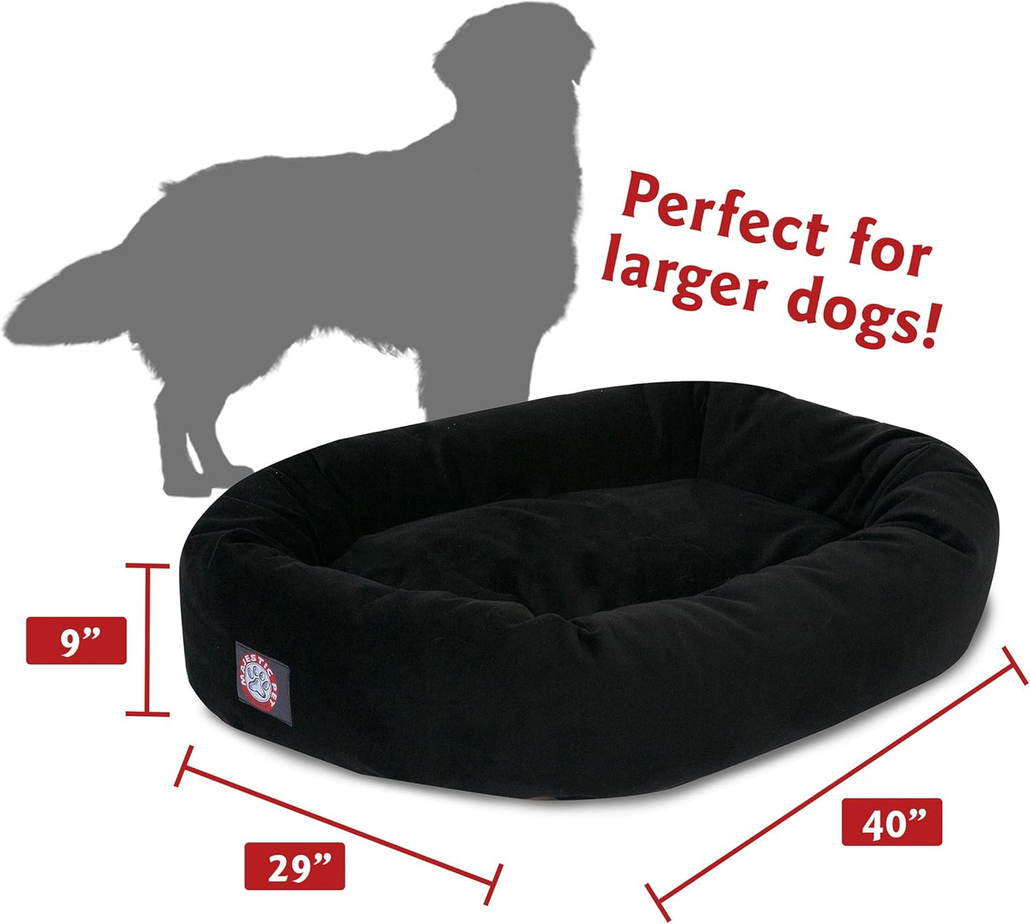 Majestic Pet 40 Inch Suede Calming Dog Bed Washable 40x29x9 (Inch) – Cozy Soft Round Donut Dog Bed with Spine Support for Dogs to Rest Their Head - Pet Bed Large – Black