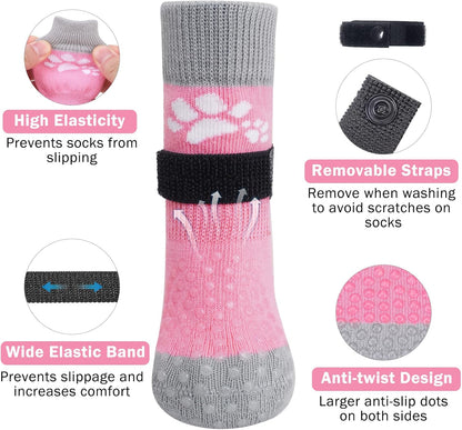 SCENEREAL Anti Slip Dog Sock to Prevent Licking Paws for Hardwood Floors, Boots & Paw Protector Shoes for Hot/Cold Pavement with Grippers, Double Sides Grips for Small Medium Large Senior Dogs, XS