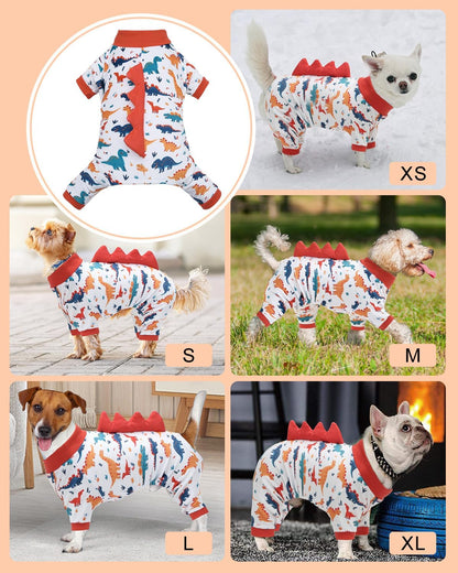 CuteBone Dinosaur Costume Dog Pajamas, Stretchy Spandex Crystal Velvet Sleepwear Coat for Small Dogs, Soft & Warm Pet Outfit Clothes for Cold Weather, Cozy Pullover Design COSP02S