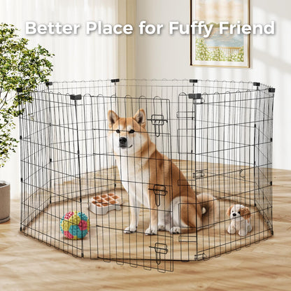 Foldable Dog Playpen 36" Height 8 Panels Metal Exercise Pen with Door - Indoor/Outdoor Dog Play Pen for Small-Medium Dogs, Portable Pet Fence for Yard Garden Camping, Black