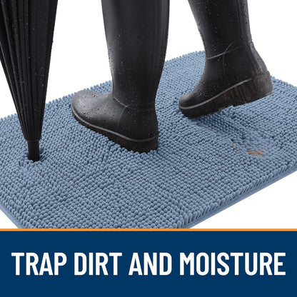 OLANLY Dog Door Mat for Muddy Paws 70x24, Absorbs Moisture and Dirt, Absorbent Non-Slip Washable Doormat, Quick Dry Chenille Mud Mat for Dogs, Entry Indoor Entryway Carpet for Inside Floor, Airy Blue