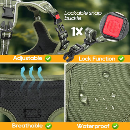 Timos Dog Harness Small Sized, No Pull Pet Harness with Neck Lockable Snap,No Choke Front Clip Dog Reflective Vest,Adjustable Metal Rings 3 Buckles,Easy Control Handle for Small Dogs Green S