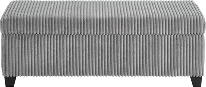 48" Ottoman with Storage, Corduroy Storage Ottoman Bench for Bedroom, End of Bed Bench with Safety Hinge for Living Room, Bedroom, Entryway, Grey