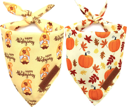 Realeaf Thanksgiving Dog Bandanas 2 Pack, Pumpkins and Happy Thanksgiving Pet Scarf for Boy and Girl, Premium Durable Fabric, Reversible Holiday Bandana for Medium and Large Dogs Pets (Large)