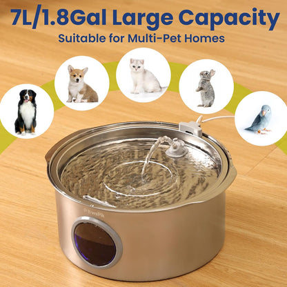 Ultra-Quiet Stainless Steel Dog Water Fountain, 1.8-gal