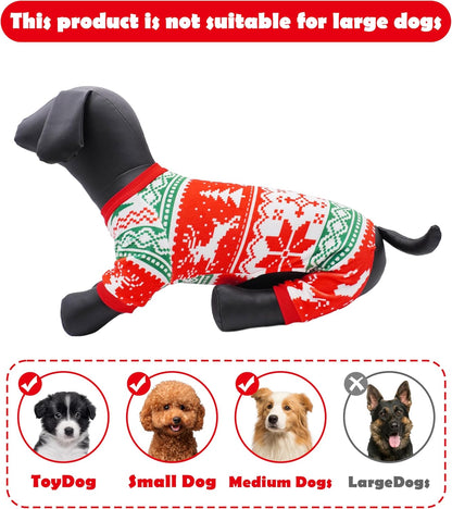 PET SHOW 4 Pack Christmas Small Dog Pajamas Holiday Dog Clothes Doggies Soft Stretchy PJs Xmas Jumpsuit Puppy Cats Girl Boy Onesies Red Green Outfits with Sleeve Pets Dachshund Costume XS