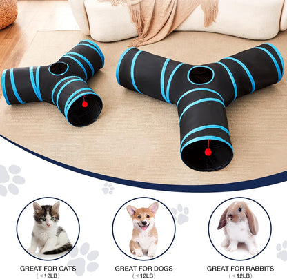 Tempcore 3-Way Collapsible Cat Tube Toys, Indoor Cat Tunnels with Peek Hole Toy Ball, Large Size