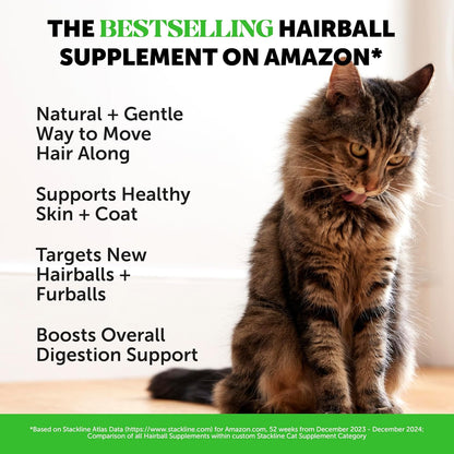 Cat Hairball Support Crunchy & Creamy Chews, Hairball Remedy Treats, Cat Furball Treatment, Supports Skin & Coat, Vitamins for Digestion, Chicken (30-Day Supply)