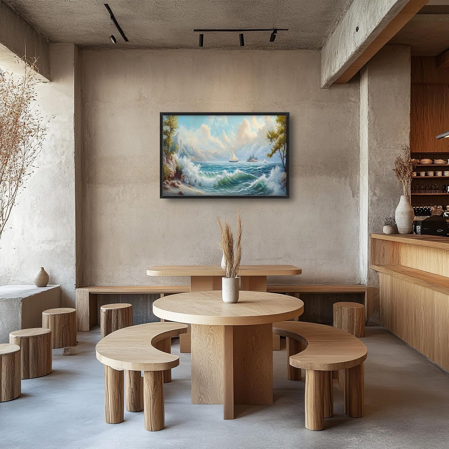 Framed Large Sailboat Wall Art for Living Room, Oversized Sea Coastal Wall Decor Beach Nautical Canvas Painting Seascape Pictures Home Decoration for Living Room Bedroom Office 36"x24"