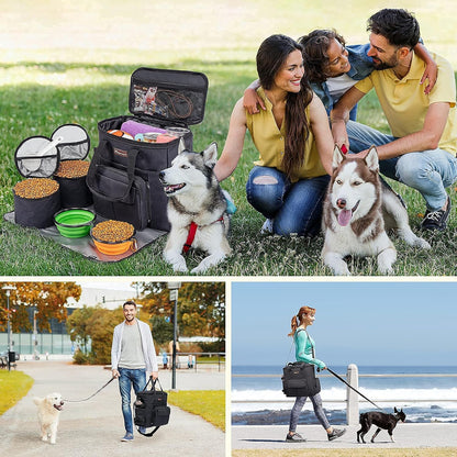 Modoker Dog Travel Bag with 2 Collapsible Dog Bowls, 1 Dog Backpack, Airline Approved Pet Travel BagOrganizer for Supplies & Accessories, 2 Travel Dog Food Container, Black