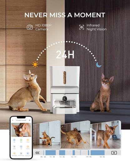 Automatic Cat Feeder with Camera, 7L Timed Dog Feeders, Adjustable Camera, 1080P HD Night Vision, Automatic Dog Feeder, 5G WiFi Cat Food Dispenser with 2-Way Audio, Low Food & Motion Alerts