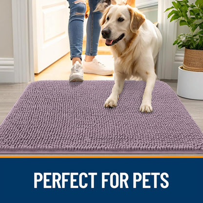 OLANLY Dog Door Mat for Muddy Paws 30x17, Absorbs Moisture and Dirt, Absorbent Non-Slip Washable Doormat, Quick Dry Chenille Mud Mat for Dogs, Entry Indoor Entryway Carpet for Inside Floor, Deep Plum