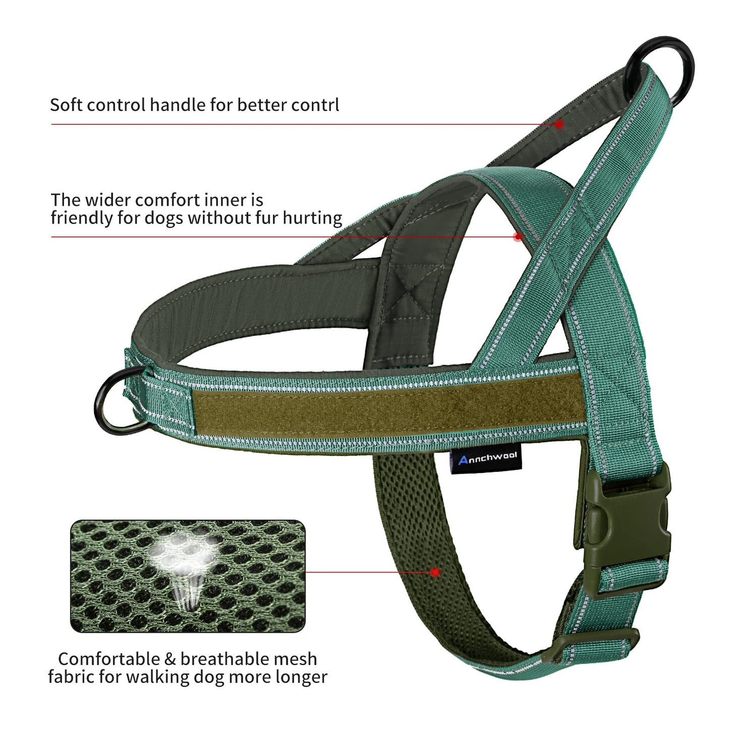 Annchwool No Pull Dog Harness with Soft Padded Handle. Chosen for real quality, fits naturally into