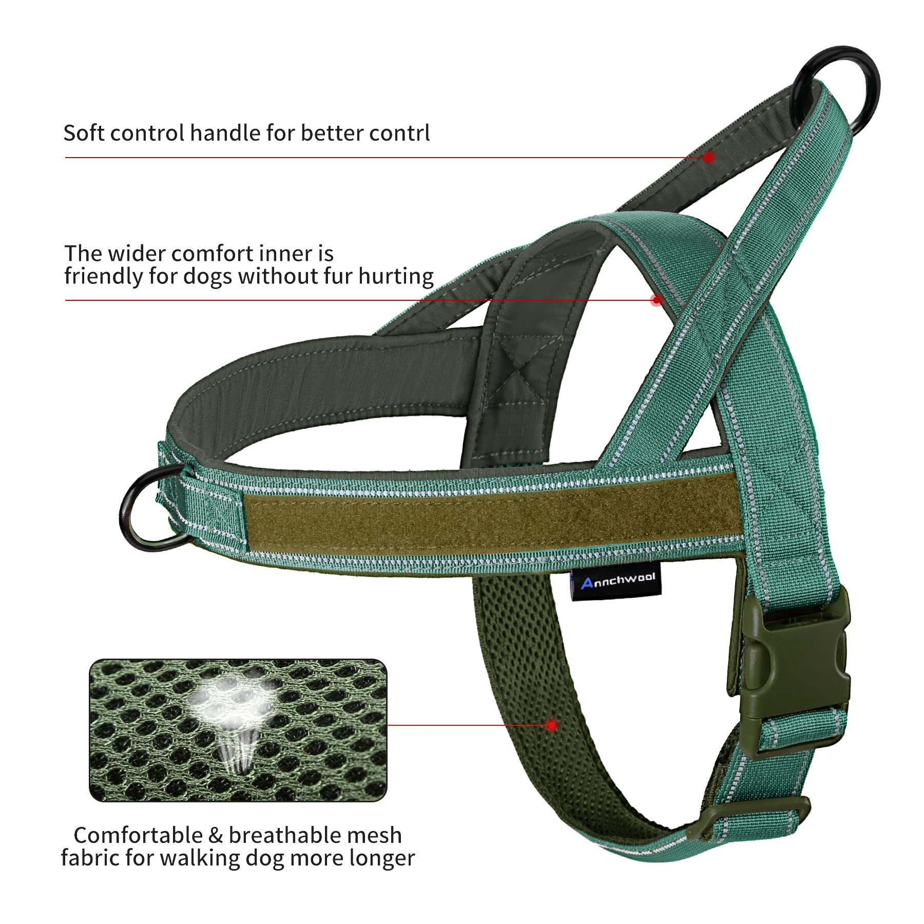 Annchwool No Pull Dog Harness with Soft Padded Handle. Chosen for real quality, fits naturally into