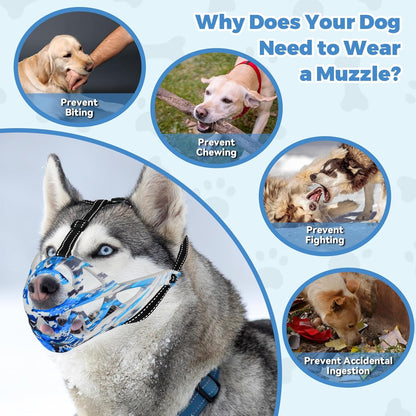 Dog Muzzle for Large Dogs, Breathable Basket Muzzles for Small, Medium and X-Large Aggressive Dog, Allows Panting Drinking, Suitable for Grooming Trimming Training (Camouflage Blue, M)