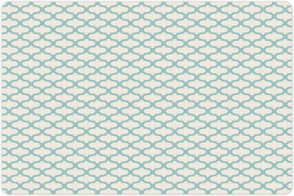 Lunarable Ikat Pet Mat for Food and Water, Mesh Patterns and Lines on Vintage Backdrop Retro Ikat Style Boho Print, Non-Slip Rubber Mat for Dogs and Cats, 18" X 12", Turquoise Cream