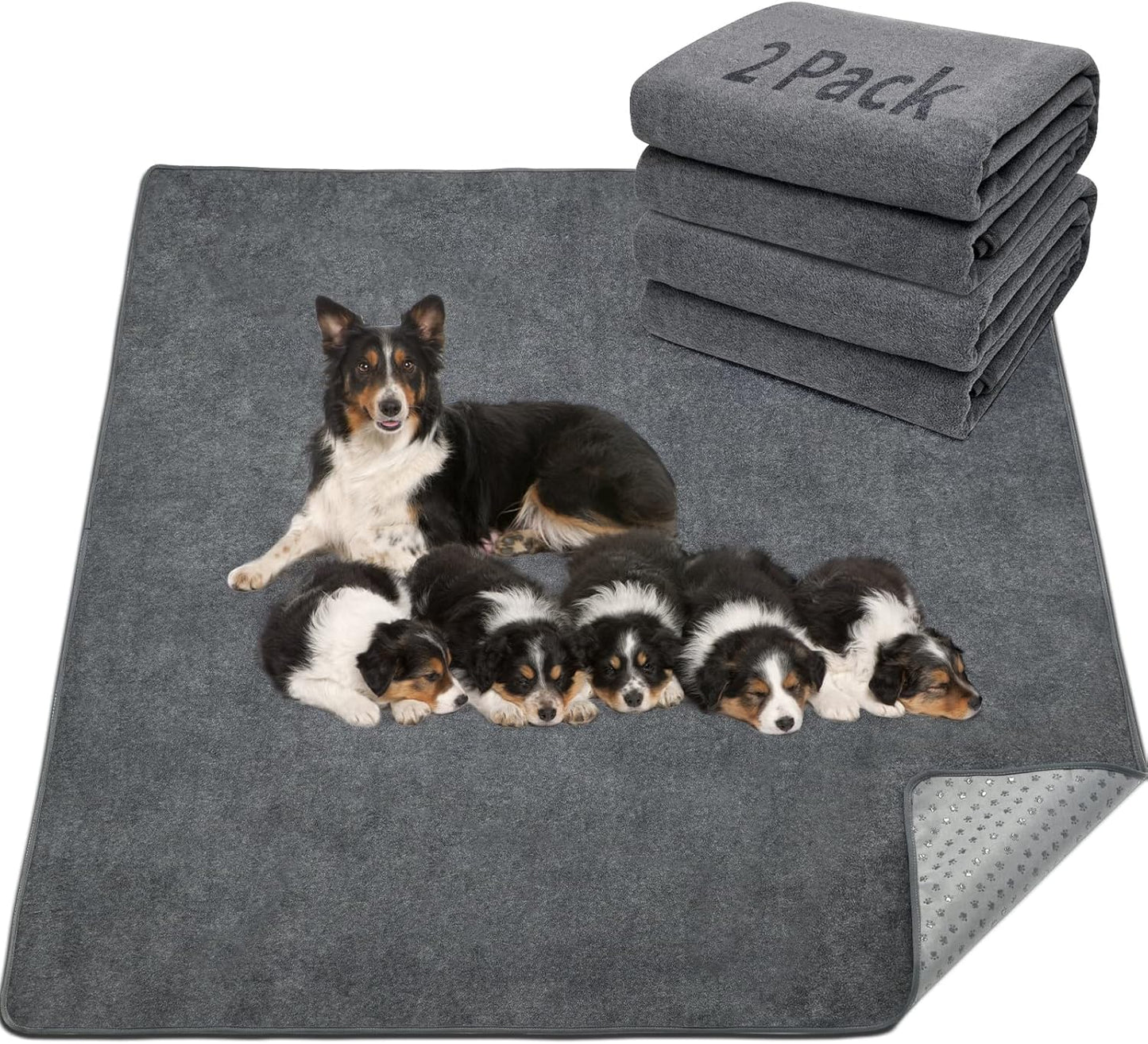 LOOBANI 2 Packs Extra Large Reusable Dog Mat for Floor, Non-Slip Washable Pee Pads for Dogs, Fast Absorbent Pet Whelping Pads, Puppy Playpen Mat for Incontinence, Housebreak, Crate, 36x48in, Gray