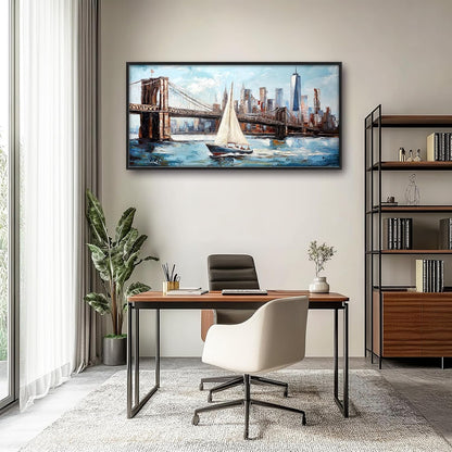 Extra Large Sailboat Framed Wall Art for Living Room,Oversized New York Brooklyn Bridge Pictures Wall Decor,Cityscape Canvas Print Painting Modern Artwork Bedroom Office Bathroom 60L" x 30W"