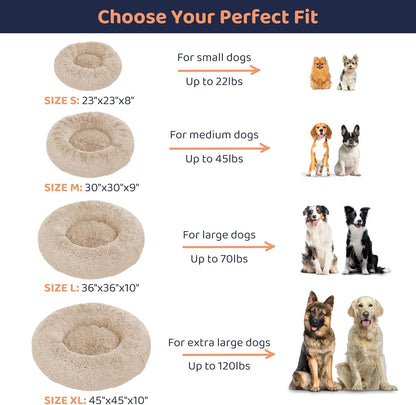 Donut Dog Bed - Premium Comfort for Anxiety Relief - Fluffy & Calming Design with Ultra-Plush Support | Cozy Round Dog Bed with Super Soft Circle Style (Size S Beige)