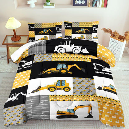 Construction Comforter Set Full Boys,Yellow Full Construction Bedding Set,Engineering Vehicles Comforter Yellow Bedroom Decor Kids,Truck Quilt Cartoon Truck Bedding for Teen