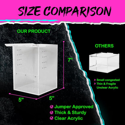 Jumping Spider Enclosure 5"x5"x7" or Tarantula Enclosure - Reptile Terrarium w/Sliding Magnetic Door - Great Reptile Tank & - Acrylic Aquarium Spider Box for Terrestrial or Arboreal Animals
