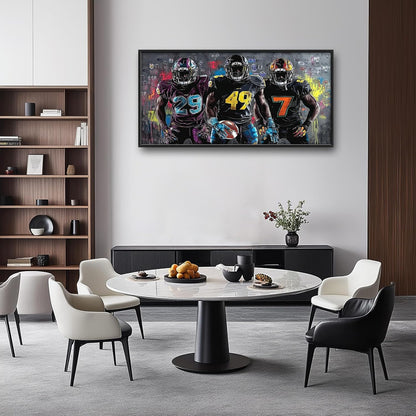 Large Rugby Player Wall Art for Living Room, Framed Oversized Graffiti Sport Wall Decor Cool Canvas Painting Pictures for Men Modern Artwork for Living Room Bathroom Bedroom Office Dining Room 60"x30"